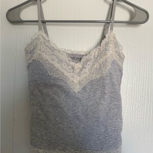 Abercrombie & Fitch Heather Gray Cami with Cream Lace Trim